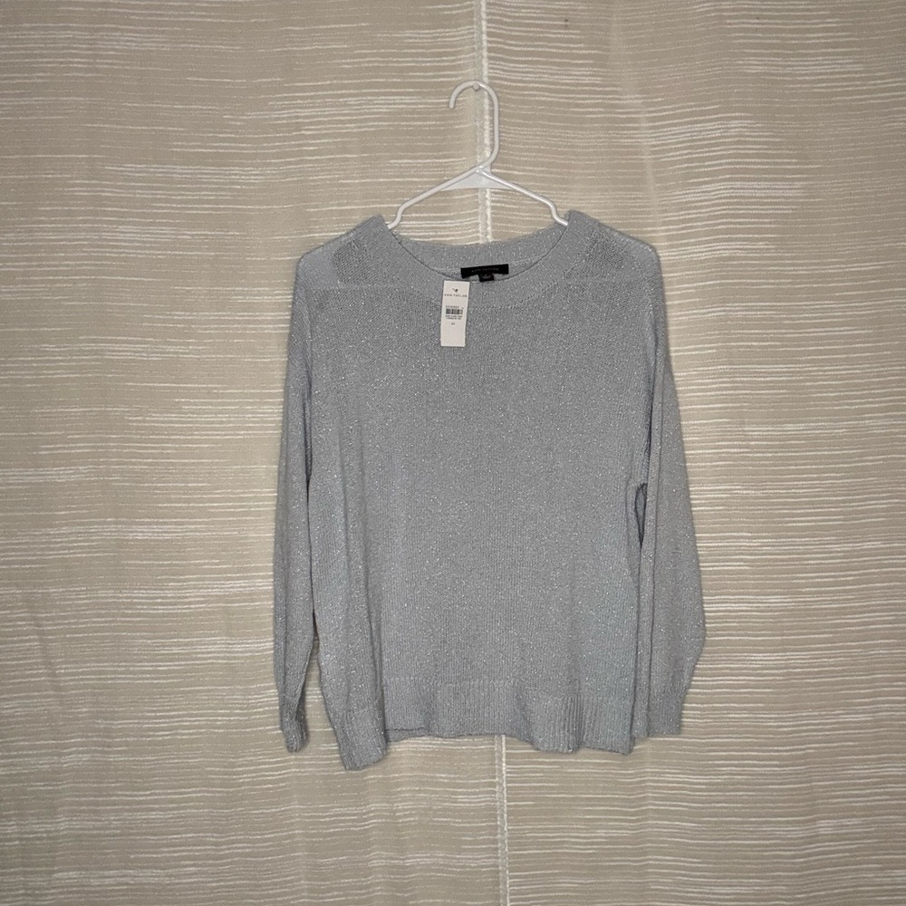 NWT Ann Taylor Metallic Silver Crewneck Sweater Size Medium